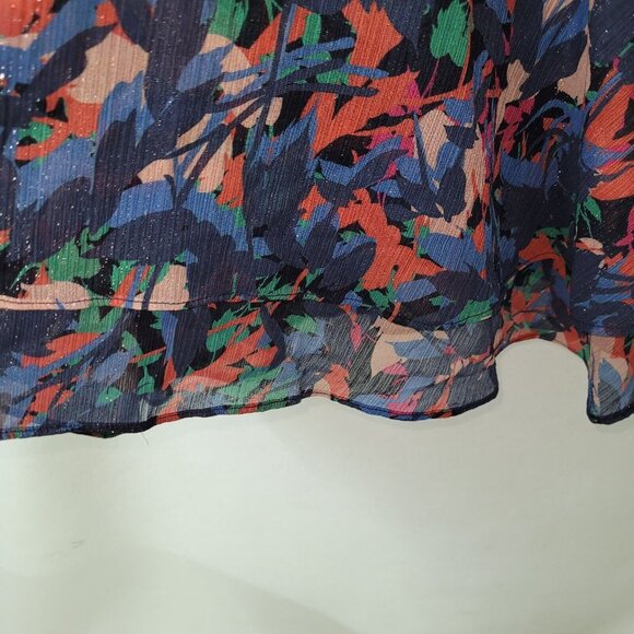 Harlyn Dress Womens M Blue Metallic Abstract Ruffled Lined V-Neck Flutter Sleeve - Picture 5 of 16